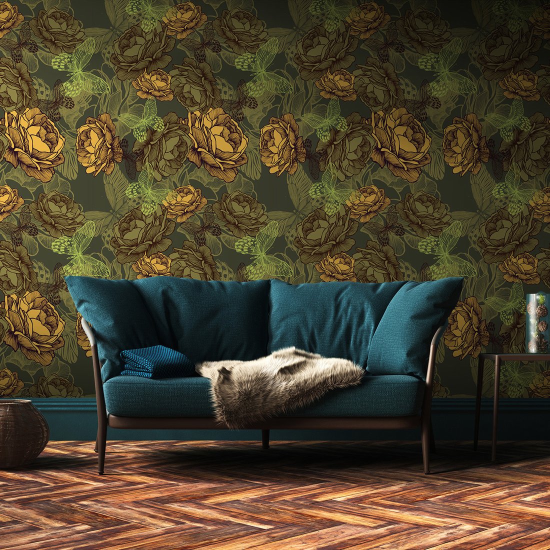 Tapeta - kwiaty, motyle, grafika