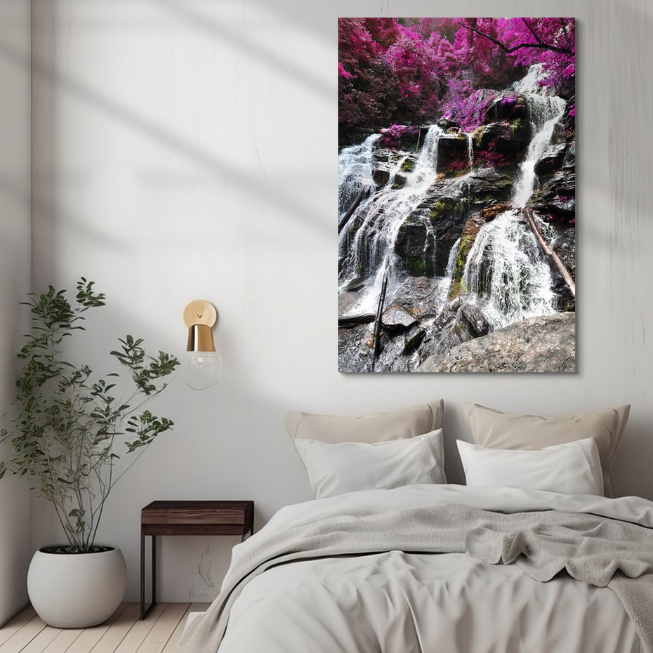 Obraz na płótnie - wodospad, las, skały