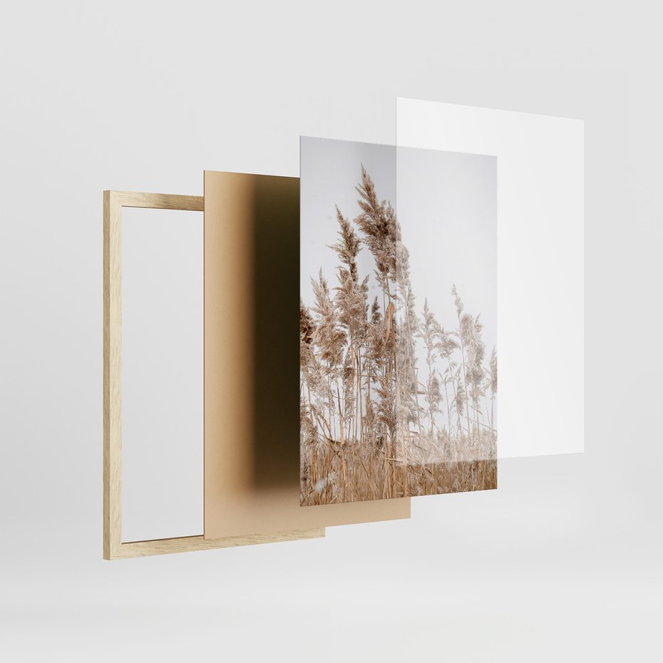 Zestaw obrazy w ramie, plakaty - trzcina, plaża, morze - rama drewno