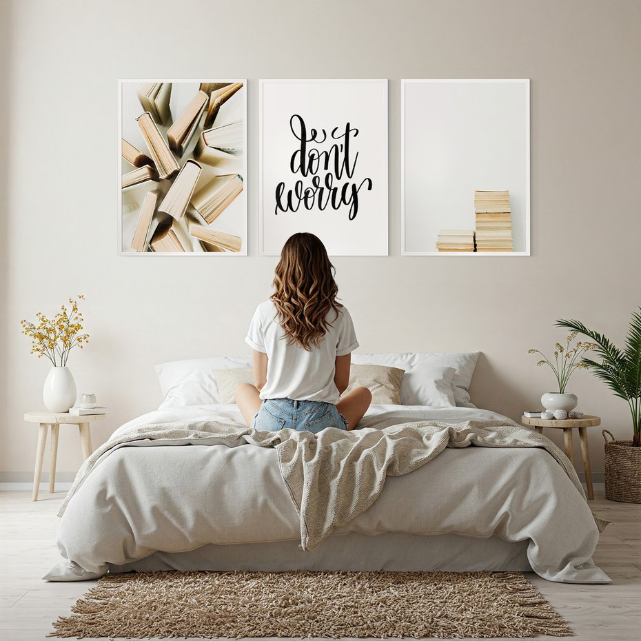 Zestaw obrazy w ramie, plakaty - książki, edukacja, tekst - rama biała