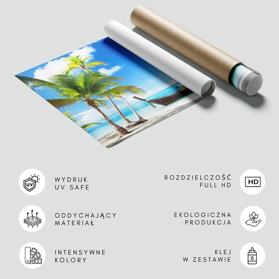 Fototapeta - plaża, palmy, łódź