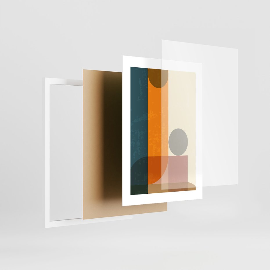 Zestaw obrazy w ramie, plakaty - geometryczne, abstrakcja, minimalizm - rama biała