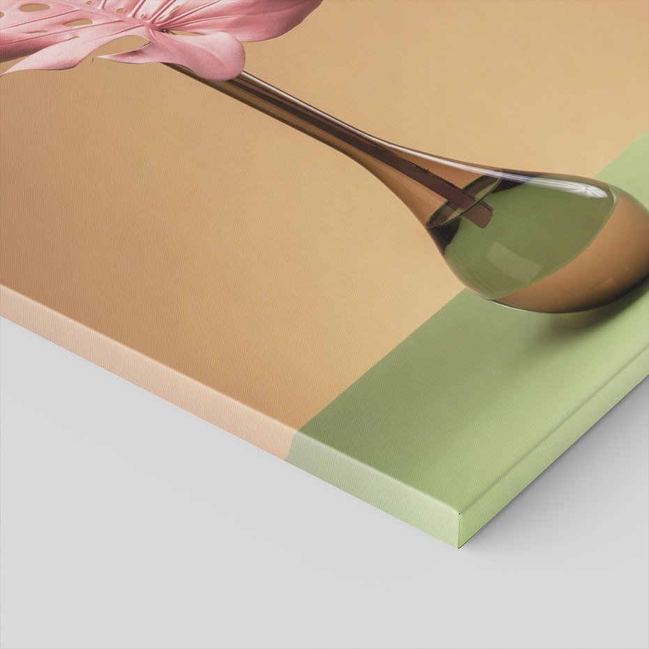 Obraz na płótnie - liść, wazon, różowy