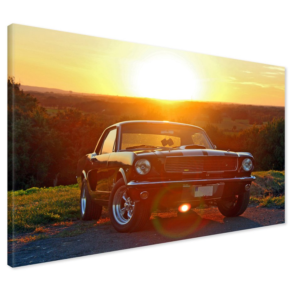 Obraz na płótnie - Mustang, Samochód, Zachód słońca