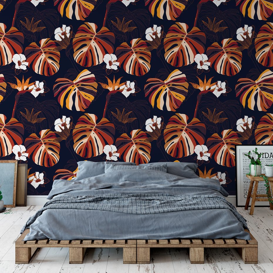 Tapeta - liście, kwiaty, tło