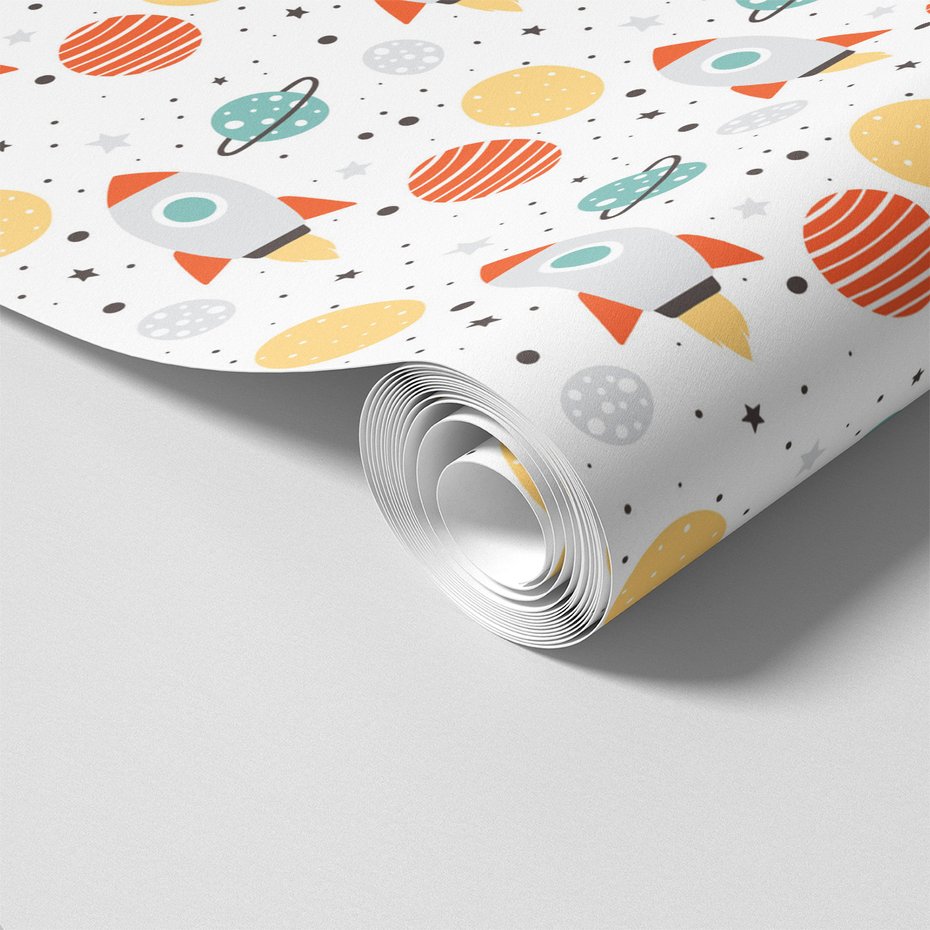 Tapeta - dziecięca, rakieta, planeta, gwiazdy