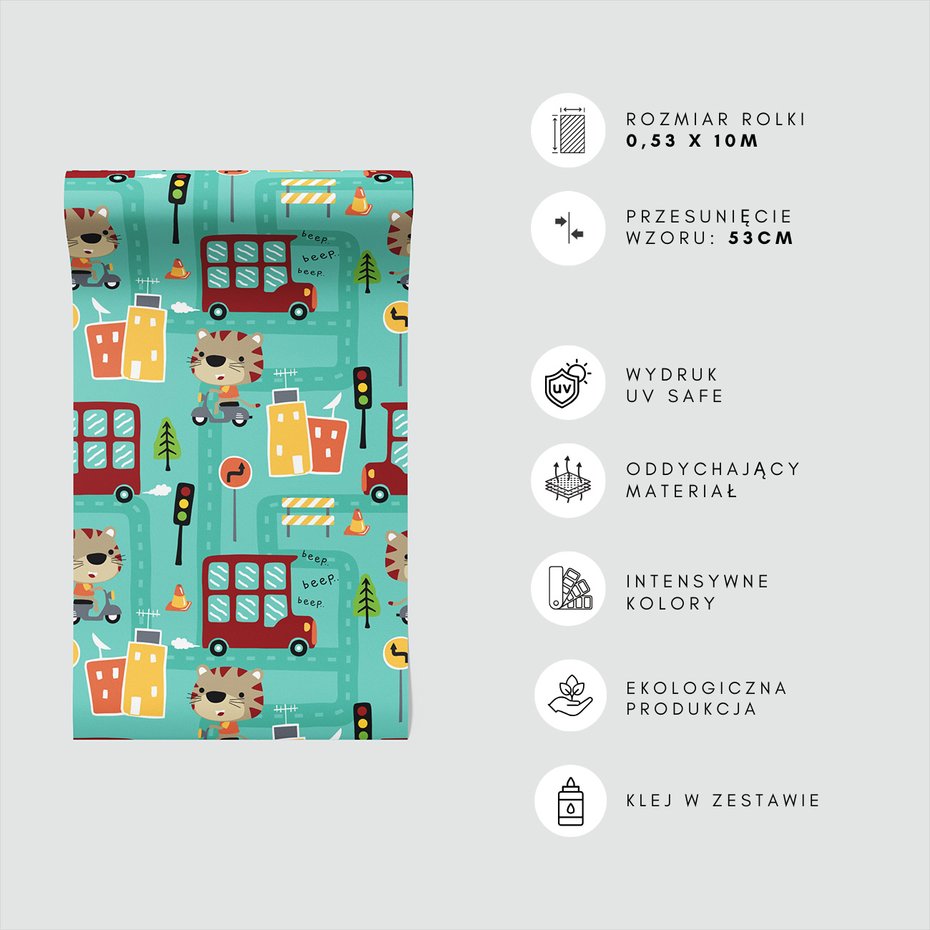 Tapeta - dziecięca, miasto, droga, autobus