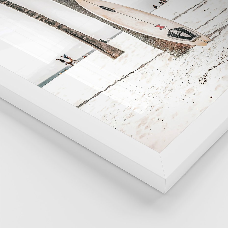 Zestaw obrazy w ramie, plakaty - palmy, plaża, domki - rama biała