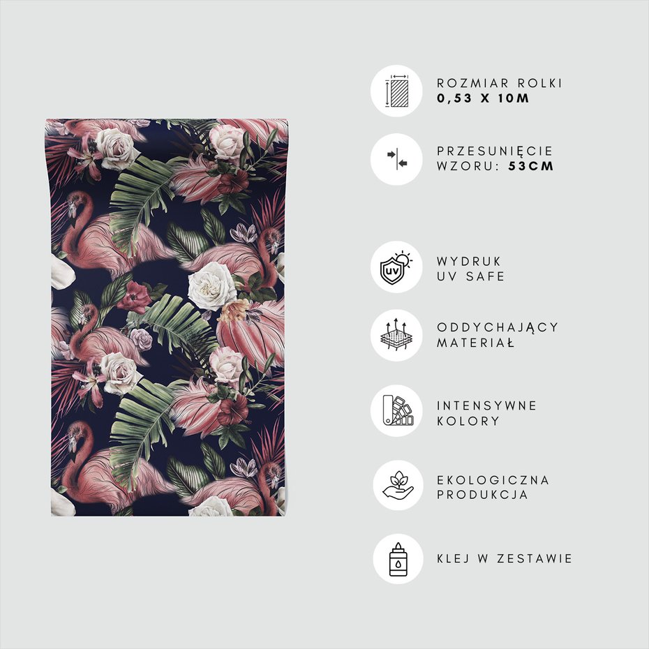 Tapeta - flamingo, liście, kwiaty