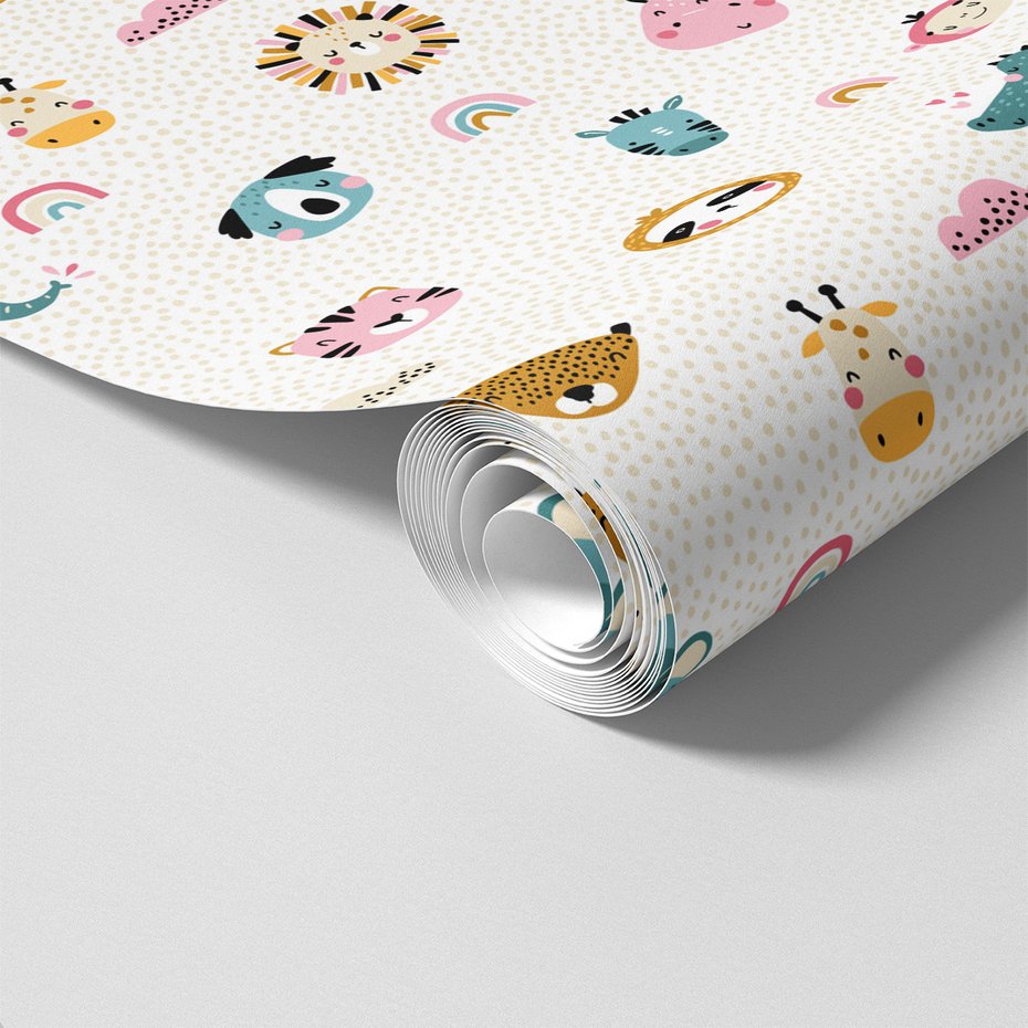 Tapeta - dziecięca, zwierzęta, tęcza, wzór