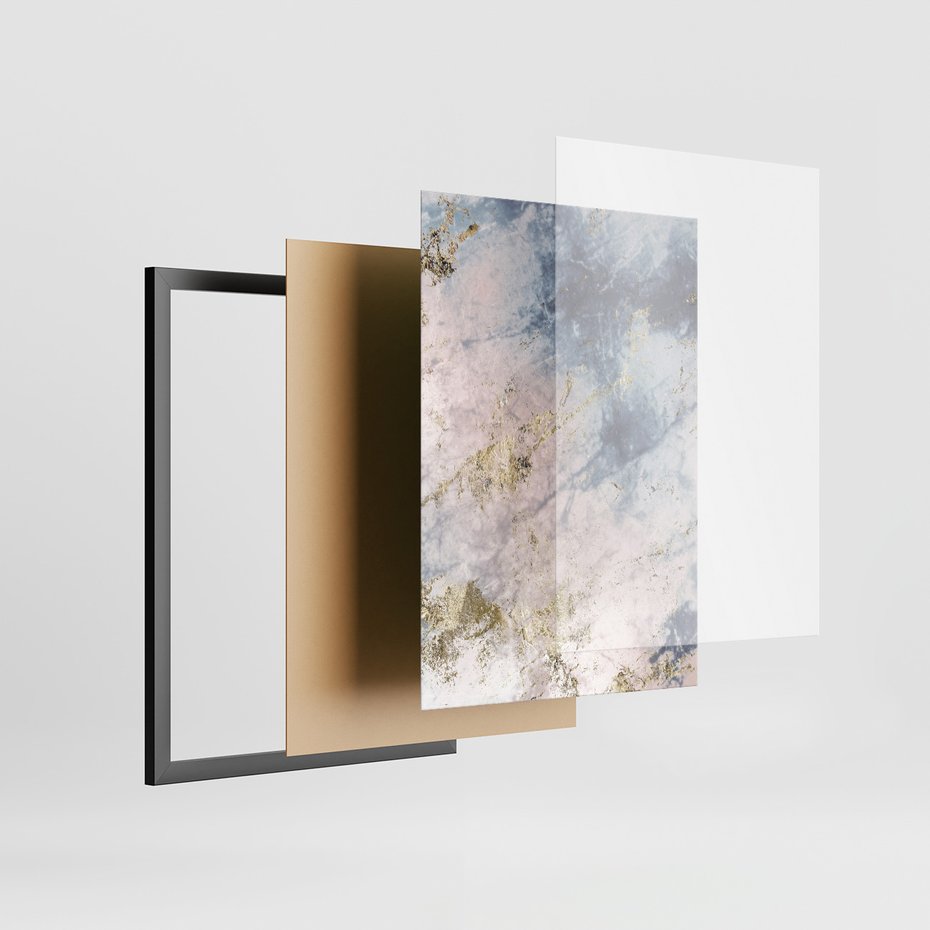 Zestaw obrazy w ramie, plakaty - marmur, złoto, abstrakcja - rama czarna
