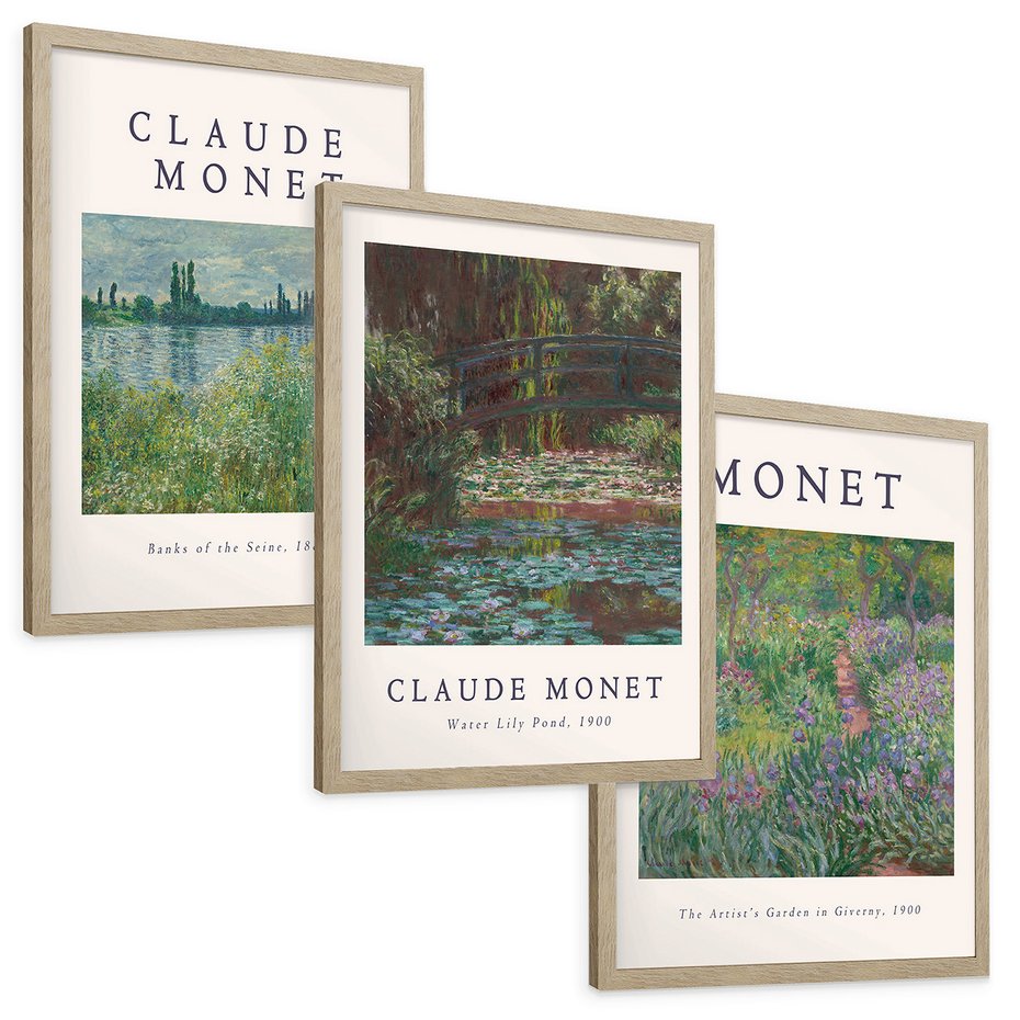 Zestaw obrazy w ramie, plakaty - Monet, Impresjonizm, Natura - rama drewno