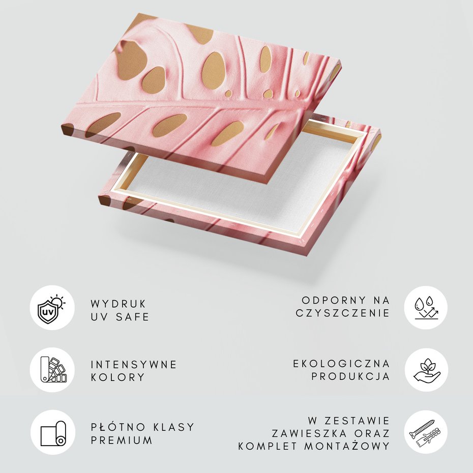 Obraz na płótnie - liść, różowy, monstera