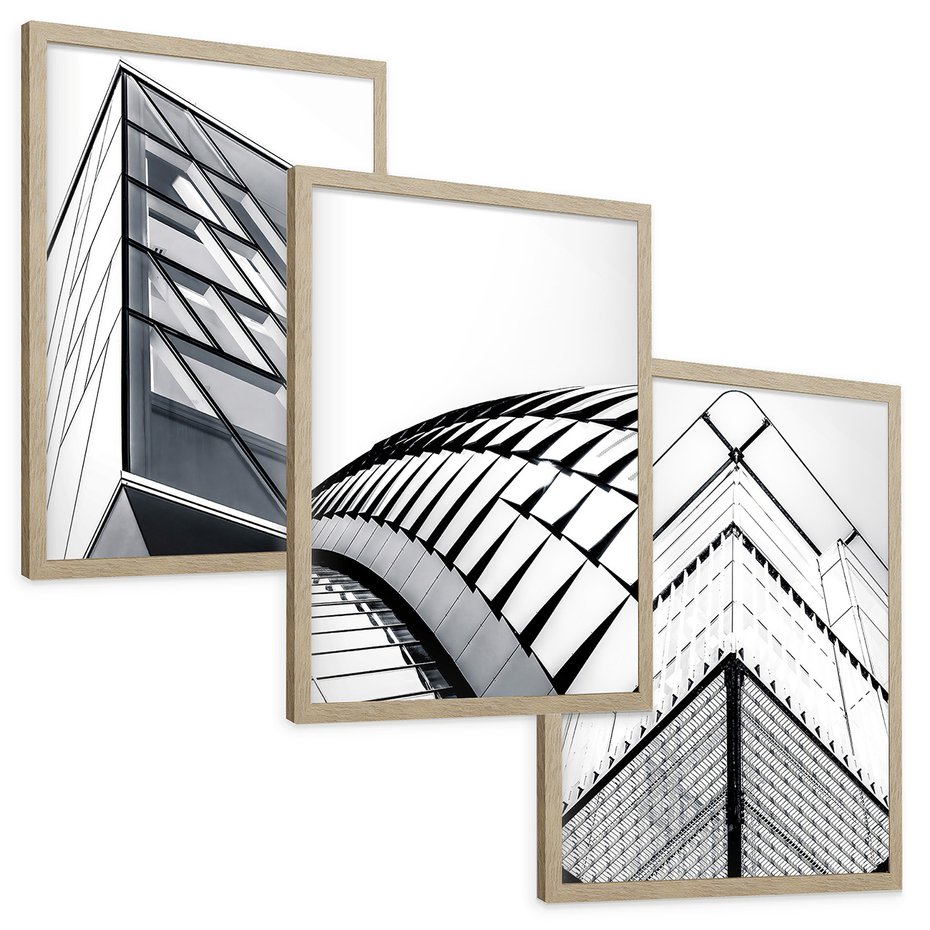 Zestaw obrazy w ramie, plakaty - architektura, budynek, fasada - rama drewno