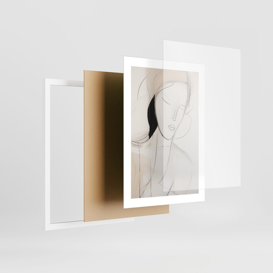 Zestaw obrazy w ramie, plakaty - abstrakcja, portret, minimalizm - rama biała