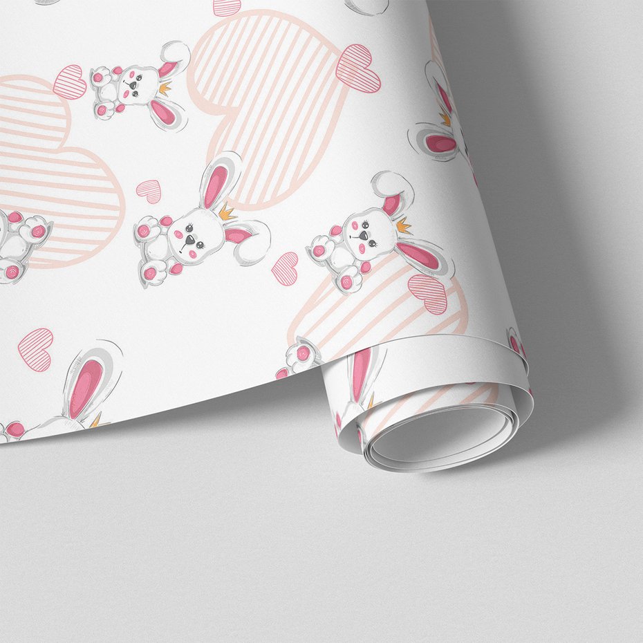 Tapeta - dziecięca, królik, serce, korona