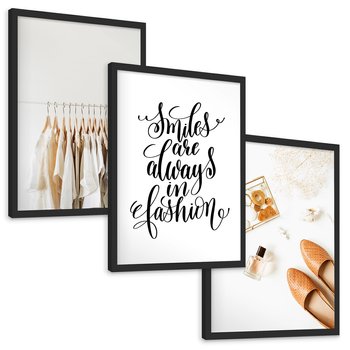 Zestaw obrazy w ramie, plakaty - ubrania, akcesoria, minimalizm - rama czarna