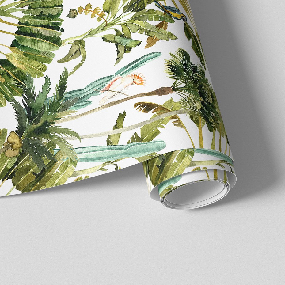 Tapeta - liście, papugi, dżungla