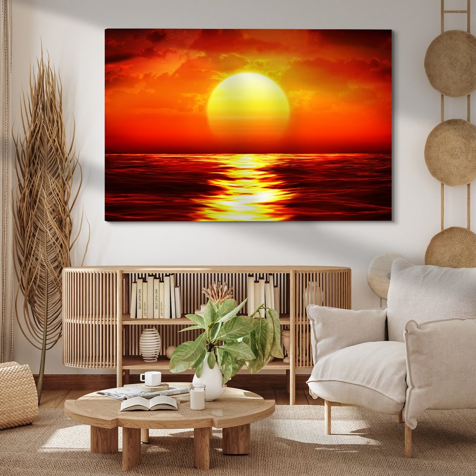 Obraz na płótnie - zachód słońca, morze, niebo