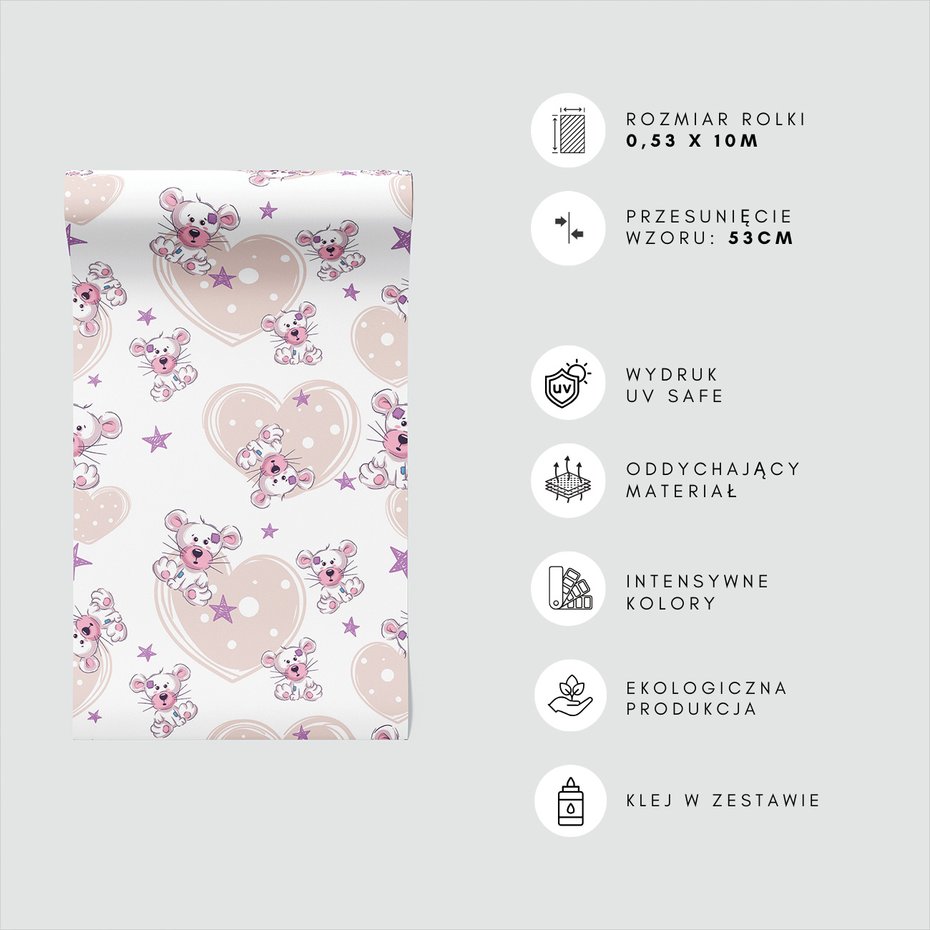 Tapeta - dziecięca, mysz, serce, gwiazda
