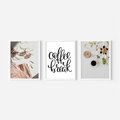 Zestaw obrazy w ramie, plakaty - kwiaty, kawa, akcesoria - rama biała