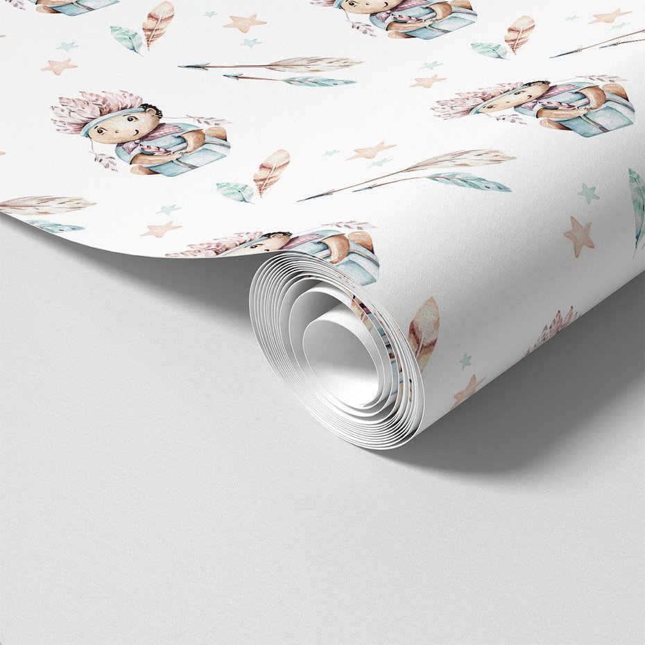 Tapeta - dziecięca, indianin, pióra, gwiazdy