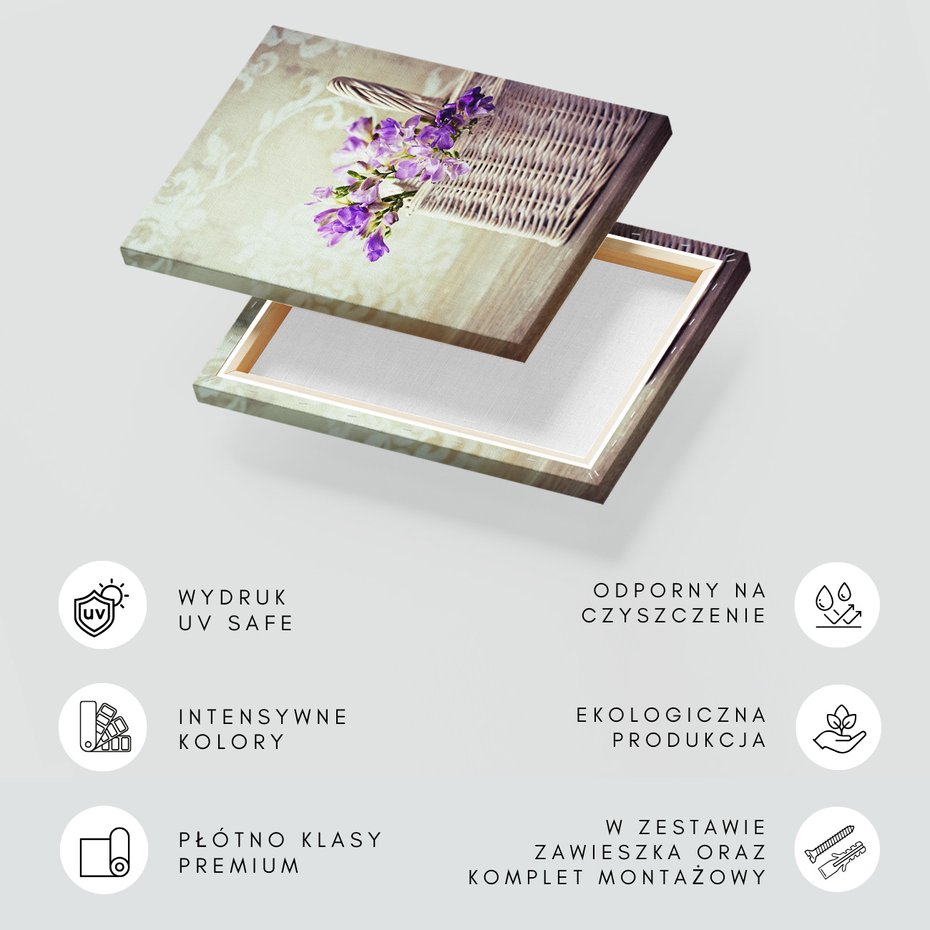 Obraz na płótnie - kwiaty, koszyk, fioletowy