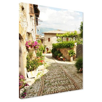 Obraz na płótnie - uliczka, kwiaty, kamienie