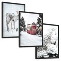 Zestaw obrazy w ramie, plakaty - renifer, śnieg, zima - rama czarna