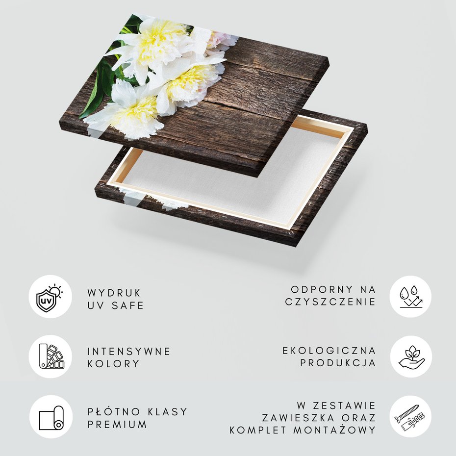 Obraz na płótnie - kwiaty, drewno, biały