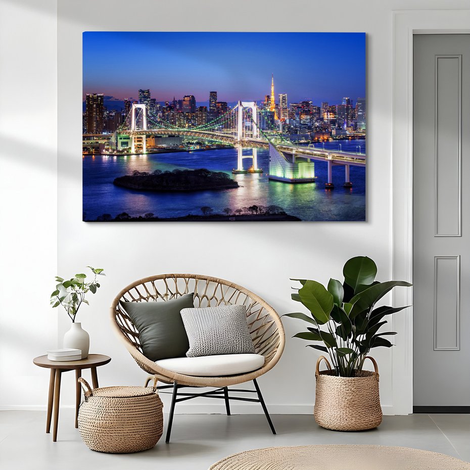 Obraz na płótnie - miasto, most, noc