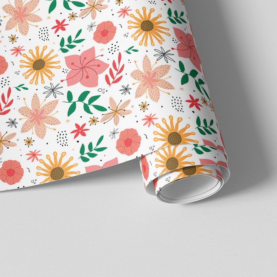 Tapeta - kwiaty, liście, kropki