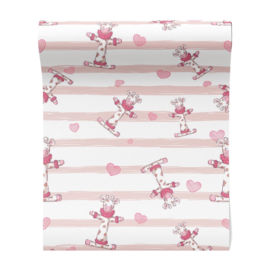 Tapeta - dziecięca, żyrafa, serce, paski