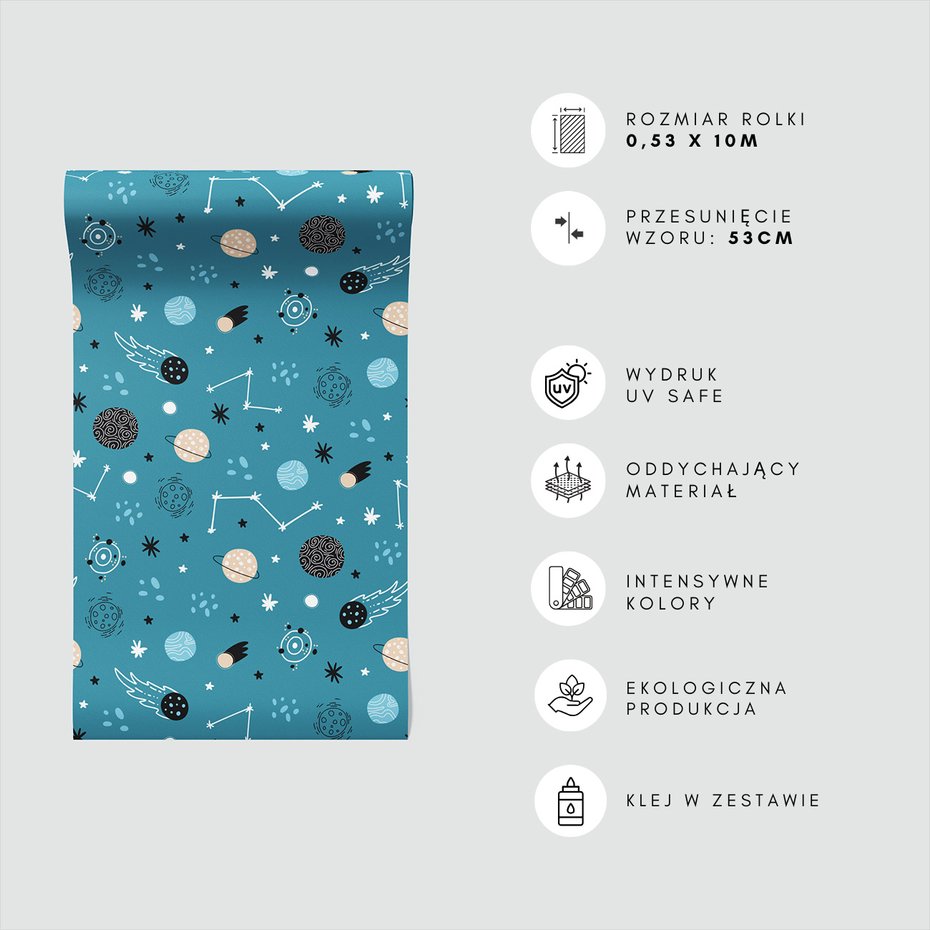 Tapeta - dziecięca, planety, gwiazdy, komety