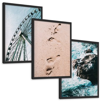 Zestaw obrazy w ramie, plakaty - atrakcje, piasek, morze - rama czarna