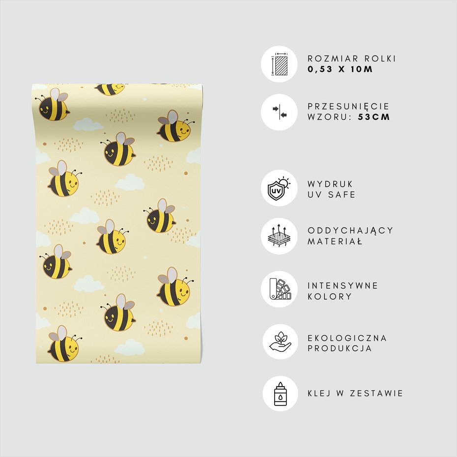 Tapeta - dziecięca, pszczoła, chmura, kropka