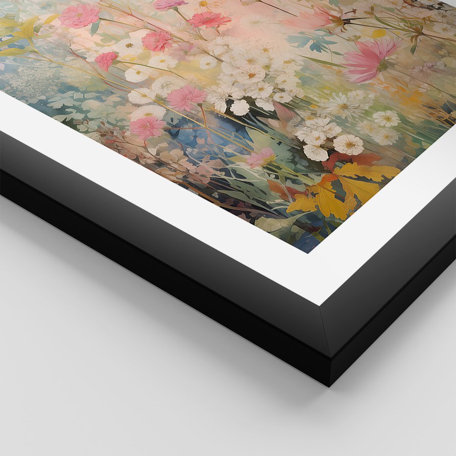 Zestaw obrazy w ramie, plakaty - kwiaty, rośliny, delikatne - rama czarna