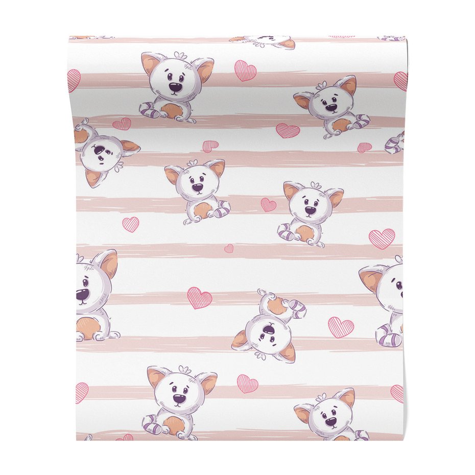 Tapeta - dziecięca, misie, serca, paski