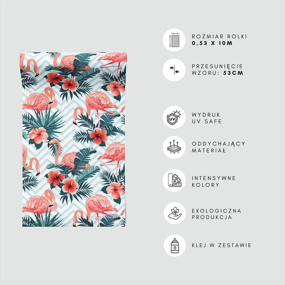 Tapeta - flamingo, kwiaty, liście