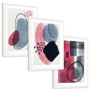 Zestaw obrazy w ramie, plakaty - abstrakcja, pastelowe, plamy, - rama biała