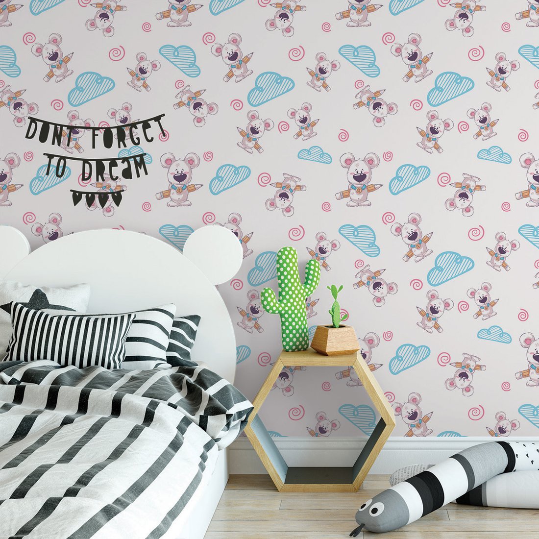 Tapeta - dziecięca, myszy, chmury, spirale