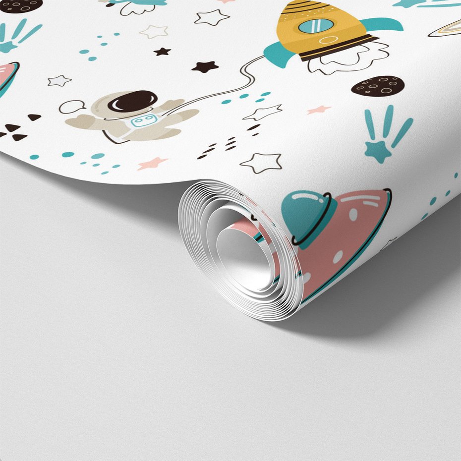 Tapeta - dziecięca, kosmos, rakieta, gwiazdy