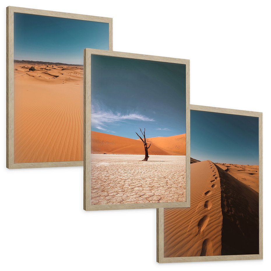 Zestaw obrazy w ramie, plakaty - pustynia, piasek, niebo - rama drewno