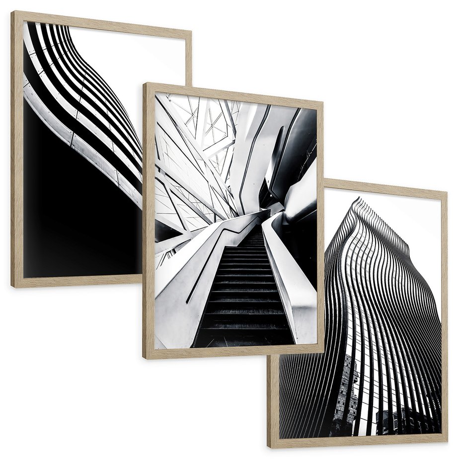 Zestaw obrazy w ramie, plakaty - architektura, budynki, miejski - rama drewno