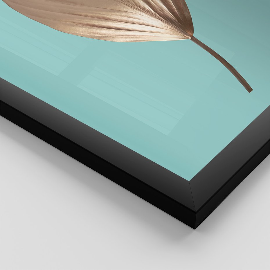 Zestaw obrazy w ramie, plakaty - liście, złoto, roślina - rama czarna