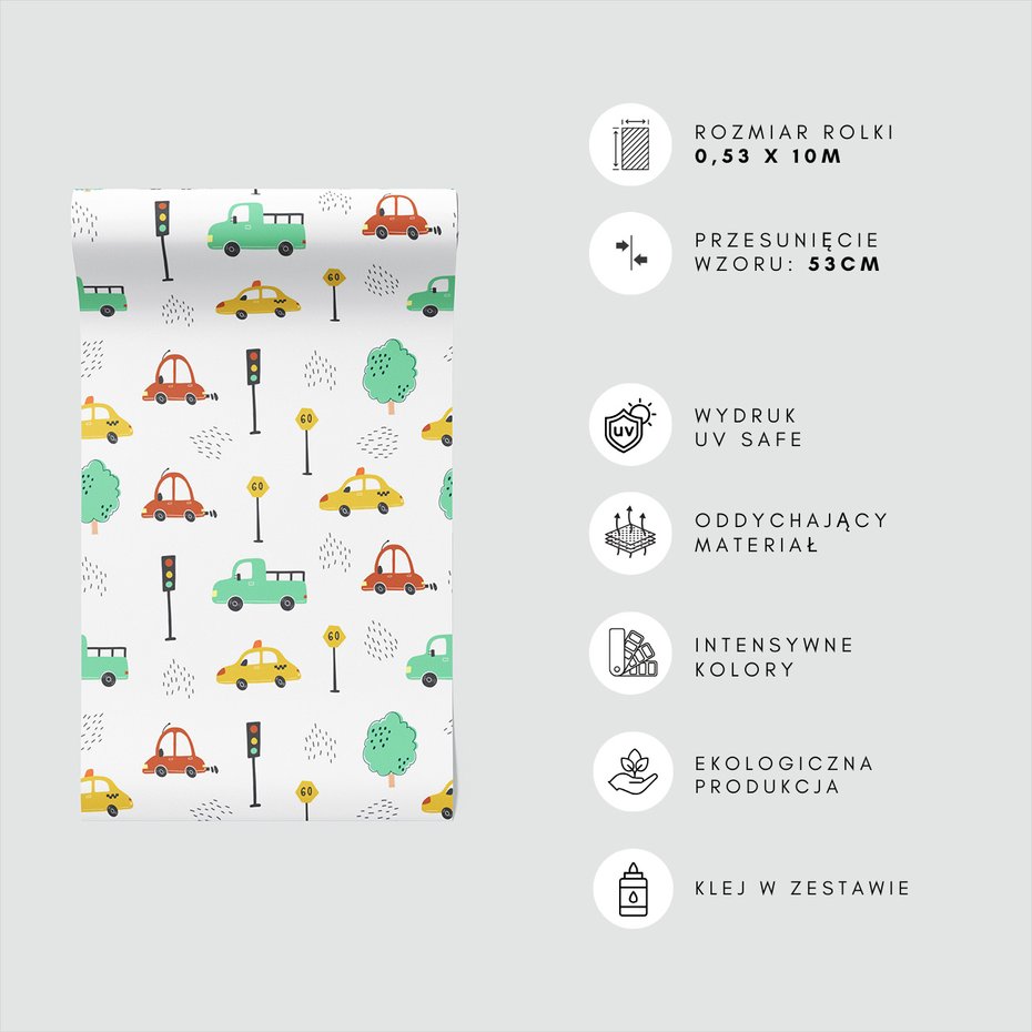 Tapeta - dziecięca, samochody, znaki,