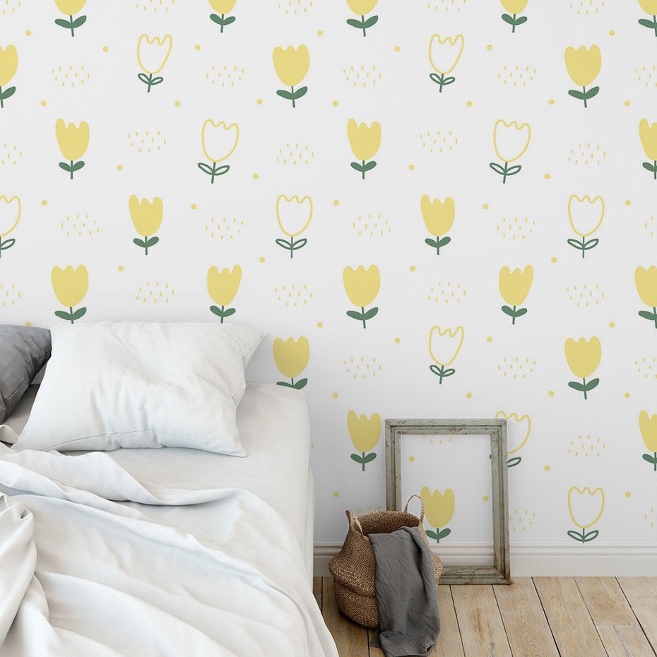 Tapeta - kwiaty, kropki, ilustracja