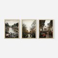 Zestaw obrazy w ramie, plakaty - Amsterdam, kanał, miasto - rama drewno