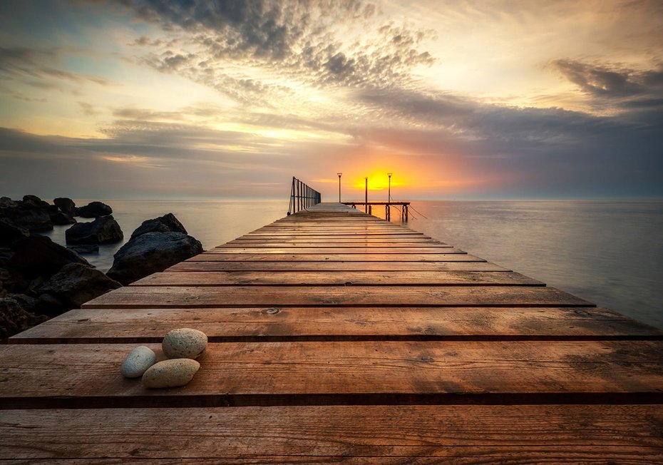Fototapeta - morze, molo, zachód słońca