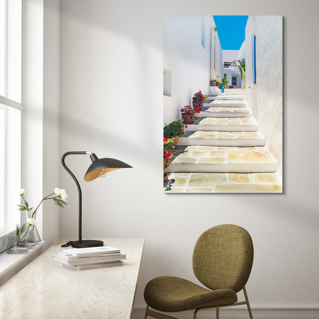 Obraz na płótnie - uliczka, kwiaty, schody